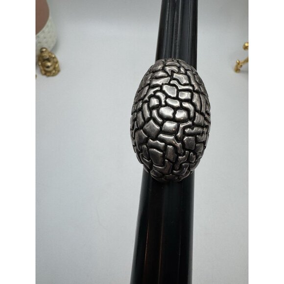 999 Fine Silver Vintage Mexico Modernist Beaded Oxidized Ring Size 7.5 - Picture 9 of 14